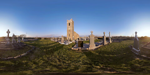 Irish Cemetery With Church Ruin