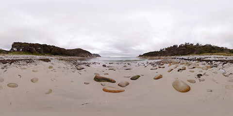 Rocky And Pebbly Beach On Overcast Day