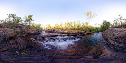 Cascading Creek With Waterfall