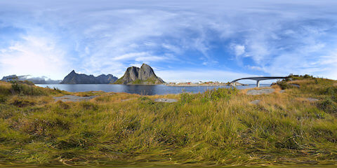 Grassy Headland In Norwegian Fjord Landscape