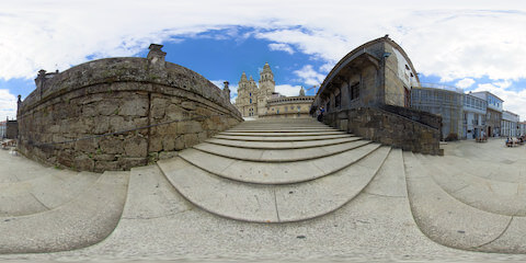 Stairs Leading To Santiago De Compostella Cathedral From Center Of Stairs