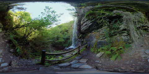 Side View Of Waterfall In Mystic Forest