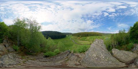 Meandering Creek Through Forest Meadow From Stony Outcrop - Long Version