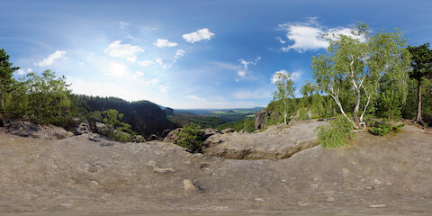Sandstone Mountain Plateau And Chasm Near Birch Trees