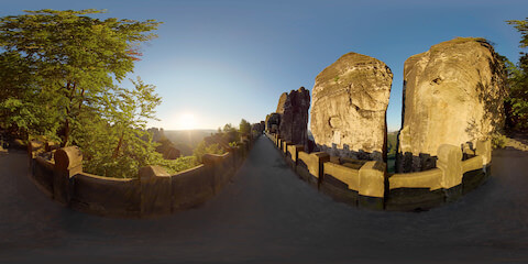 Historic Bridge Along Sandstone Rock Formations