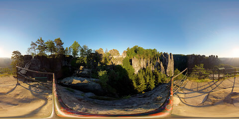 View Onto Sandstone Rock Formations And Stone Bridge From Pinnacle