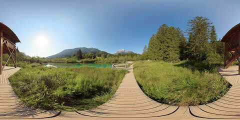 Boardwalk View Of Turquoise Lake In Nature Reserve