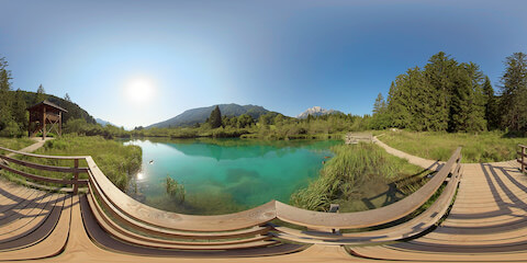 View Of Turquoise Mountain Lake From Boardwalk Platform