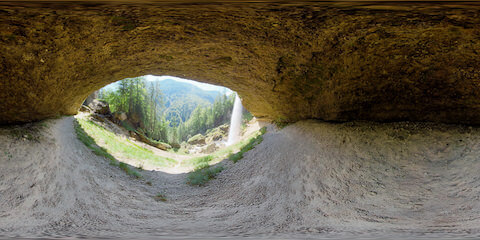 Cave Views To Waterfall And Valley