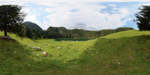 Green Mountain Lake Nestled In Alpine Pasture