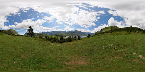 Alpine Lake Panorama From Meadow