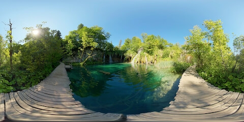Cascading Waterfalls From Boardwalk At Midday
