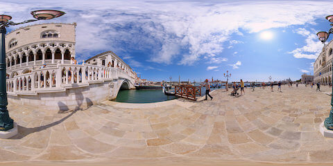 Gondolas From Canale Grande Passing Underneath Ponte Della Paglia Bridge