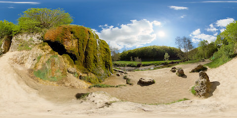Small Cave In Mossy Waterfall