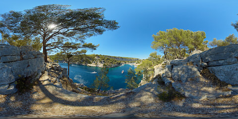 Cruise Boats In Turquoise Bay Seen From Cliff Edge