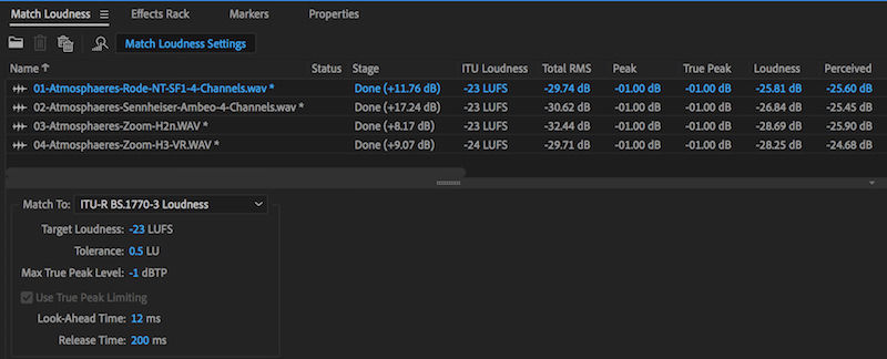 Match Loudness Settings and Results