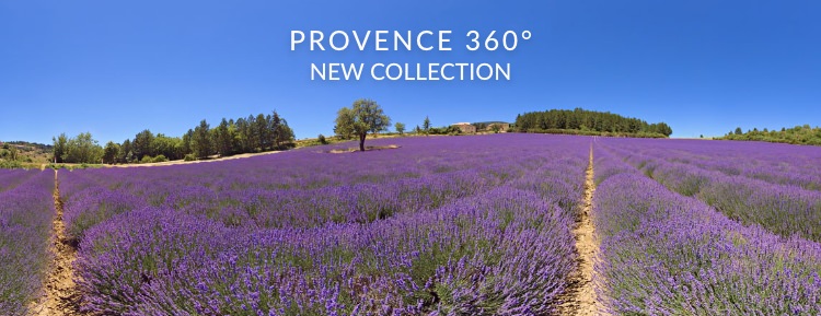 Provence 360° new collection hero image with lavender fields — 34 relaxation-ready 360° stock video scenes for VR wellness, healthcare and agencies.