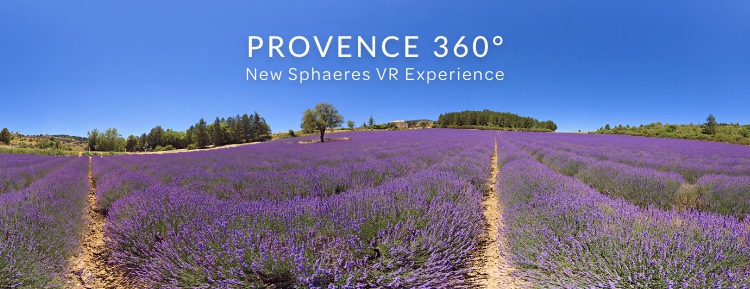 Provence 360° — Lavender field with path leading to horizon. New Sphaeres VR Experience.